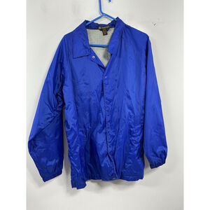 Mens Harriton Lightweight Windbreaker Large Blue Lined Snap Front